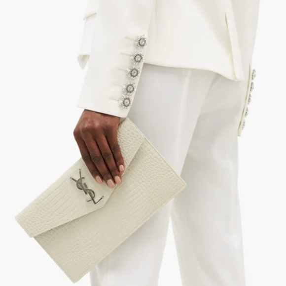 VERY RARE!! SAINT LAURENT YSL Crocodile Embossed Calfskin Uptown Monogram Clutch - Picture 3 of 16
